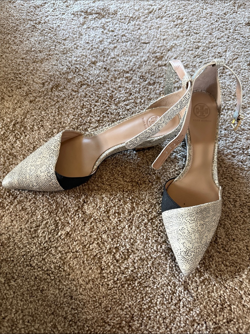 Tory Burch Cream Pointed-Toe D'Orsay Ankle-Strap Heels